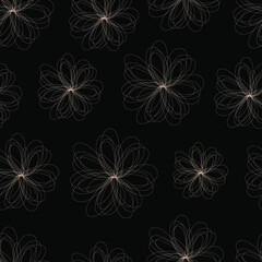 Fototapeta na wymiar Seamless vector illustration with abstract flowers. Silhouette with light pink flowers on a black background. Textile, print pattern.