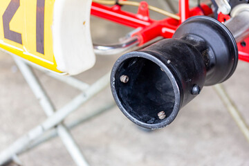 metal wheel of mini racing car sports go kart or scooter during park at service station after finish competition