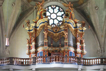 Fototapeta na wymiar Ancient organ in the cathedral of Brixen, Italy