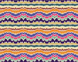 Ikat border. Geometric folk ornament. Ink on clothes. Tribal vector texture. Seamless striped pattern in Aztec style. Ethnic embroidery. Indian, Scandinavian, Gypsy, Mexican, African rug.