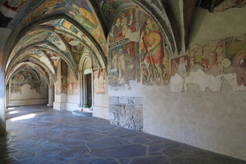 Portico with ancient frescoes in Brixen, Italy