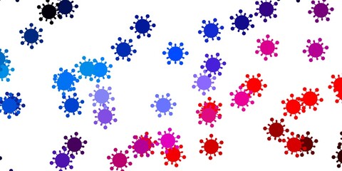 Light blue, red vector background with covid-19 symbols.