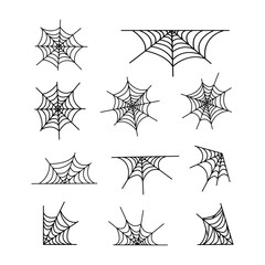 Spiderweb set vector illustration isolated on white background. Halloween decoration design elements.