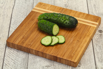 Ripe fresh green two cucumbers