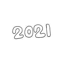 Doodle text 2021. Hand-drawn illustration. Vector image for web, cards, congratulations, posters, textiles, backgrounds.