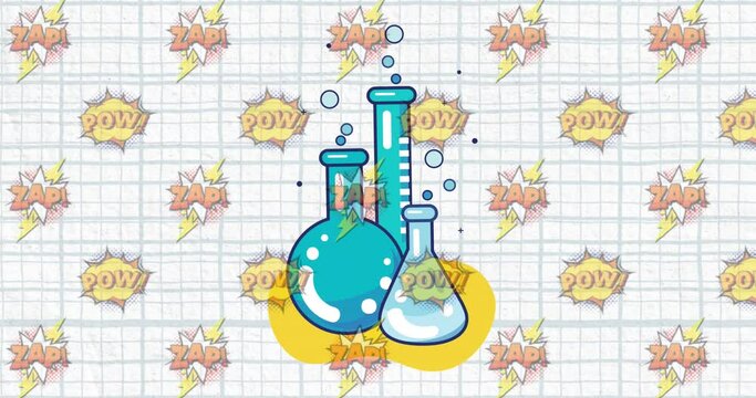 Laboratory beakers icon against square ruled paper