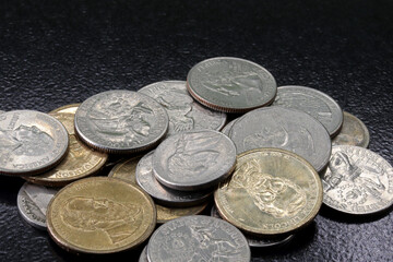 close-up coins from various countries