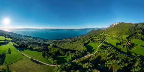 Geneva lake aerial panoramic view from drone