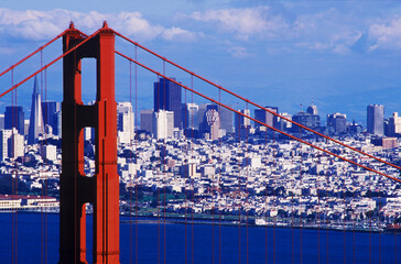 Close-up of a bridge, Golden Gate Bridge, San Francisco, California, USA 