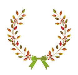 秋 バイカラーの紅葉した葉っぱと木の実の水彩 切り絵風イラスト リース フレーム Wall Mural Chromame