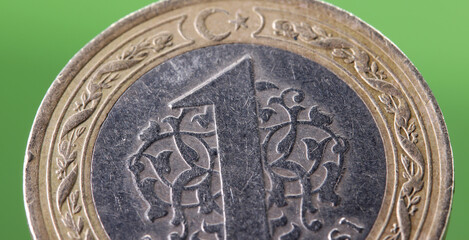 close-up one Turkish coin detail on background