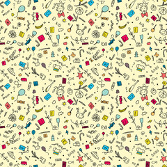 Doodle seamless pattern. Baby background for clothing fabric packaging example