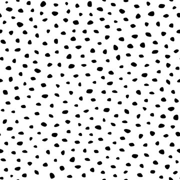Background polka dot. Seamless pattern. Random dots, snowflakes, circles. Design for fabric, wallpaper. Irregular chaotic abstract texture with messy dots tiled. Repeating pattern with chaotic dots 
