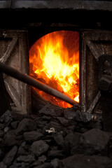 Fire closeup in coal engine train.