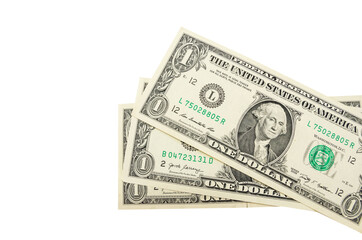 1 dollar banknotes isolated on white.