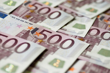 Close-up of five hundred Euro banknotes