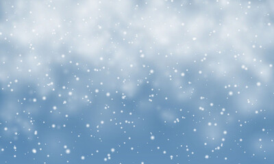 Christmas snow. Falling snowflakes on blue background. Snowfall. Vector illustration