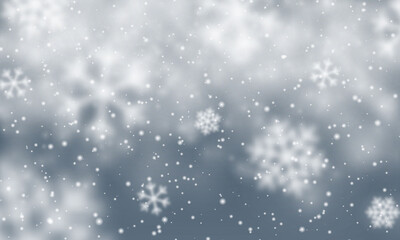 Christmas snow. Falling snowflakes on dark blue background. Snowfall. Vector illustration