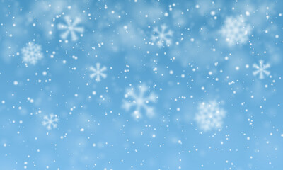 Christmas snow. Falling snowflakes on blue background. Snowfall. Vector illustration