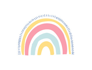 Fototapeta premium Cute kids nursery icon. Hand drawn rainbow. Baby shower. Lovely cartoon rainbow for wallpaper, fabric, wrapping, apparel. Vector illustration