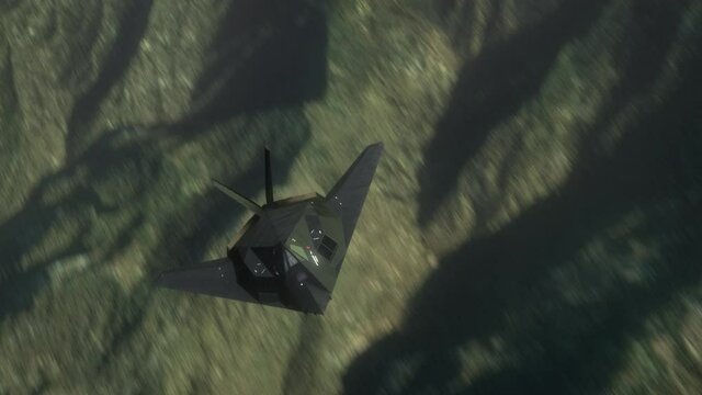 Military F-117 Nighthawk Stealth Attack Aircraft Flying In The Sky. High Quality animation in ProRes 4444 codec, 30 FPS.