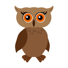 Colorful Filin Owl brown Bird cartoon. Outlined vector illustration icon. Flat style. Logotype or for coloring antistress.