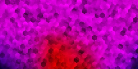 Light purple, pink vector backdrop with a batch of hexagons.