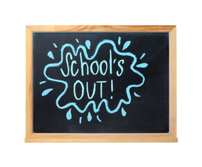 Obraz premium Chalkboard with text School's Out isolated on white. Summer holidays