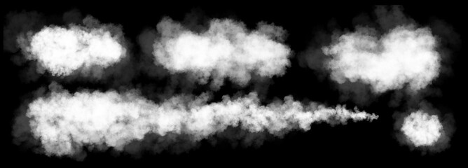 Set of white fog or smoke on dark background, smoke effect for your photos.