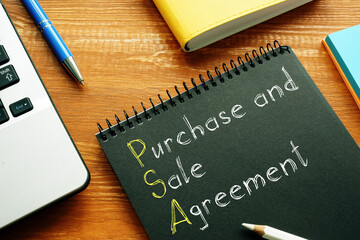 Purchase and Sale Agreement PSA is shown on the conceptual business photo