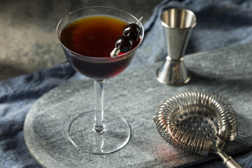 Refreshing Boozy Black Manhattan Cocktail
