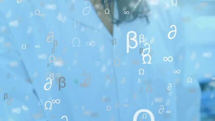 Mathematical symbols against female scientist working in laboratory - Powered by Adobe