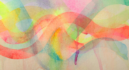 Abstract rainbow acrylic and watercolor painting background. Texture horizontal paper.