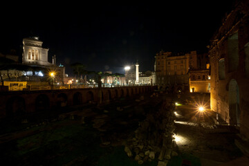 Fototapeta na wymiar Imperial forums night view, Rome, Italy. Roma landscape