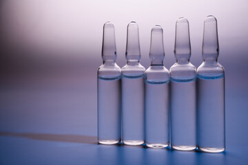 Copy space photo medical ampoules on a white background. Close-up