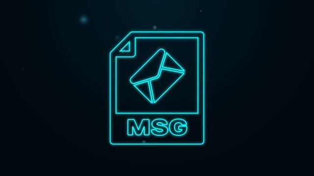 Glowing neon line MSG file document. Download msg button icon isolated on black background. MSG file symbol. 4K Video motion graphic animation.