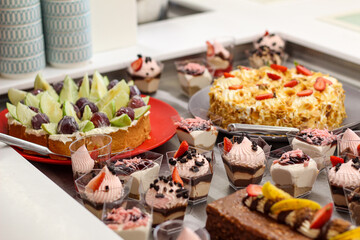 Showcase with desserts in a hotel in Crete