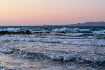 The sea waves off the coast of Crete, Greece