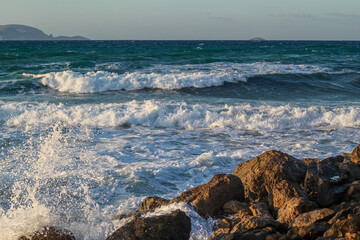 The sea waves off the coast of Crete, Greece