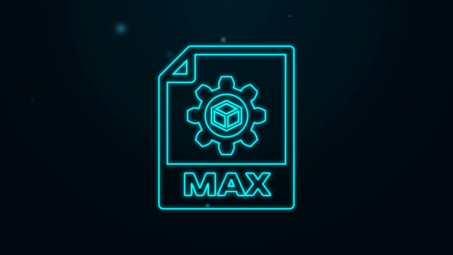 Glowing neon line MAX file document. Download max button icon isolated on black background. MAX file symbol. 4K Video motion graphic animation.