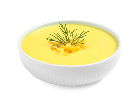 Delicious Creamy Corn Soup Isolated On White