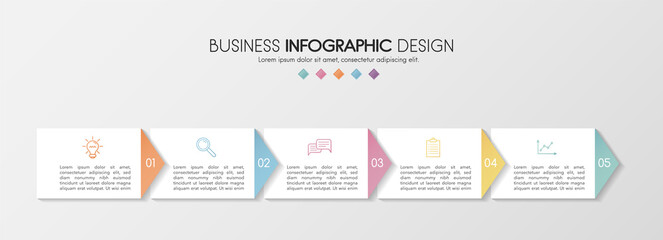 Business infographic template with 5 steps. Timeline with icons. Vector