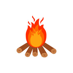 Bonfire Burning On Firewood In The Camp, Camping And Hiking Outdoor Tourism Related Item Isolated Vector Illustration