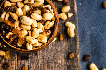 Healthy nuts on dark background
