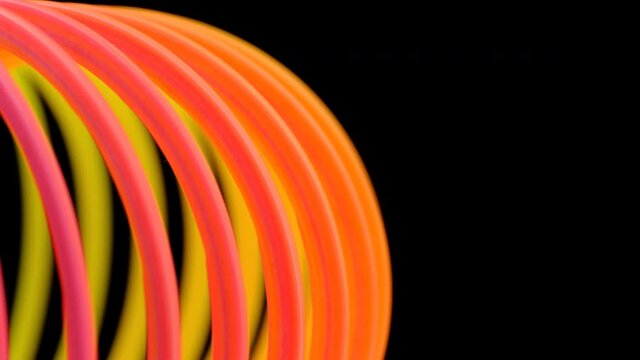 Background vibrant colors and empty black space on right. Colorful abstract rainbow curves motion. Smooth loop animation in 4K. 