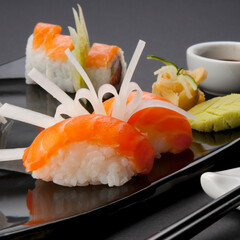 Close-up of an assorted sushi platter