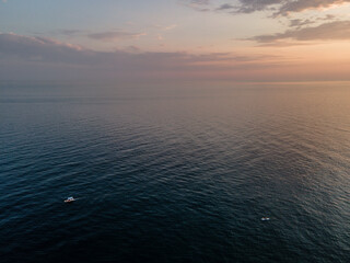seascape shot on a quadrocopter city of Sochi Adler.light of the setting sun