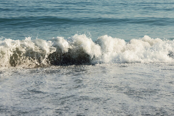 Seascape, Wave in movemen. Big stormy ocean wave. Blue water background