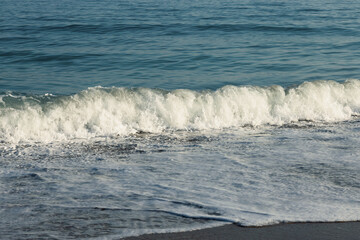 Seascape, Wave in movemen. Big stormy ocean wave. Blue water background