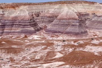 Scenic view of mountainous landscape in the Painted Desert in Arizona, USA with colorful strata on...